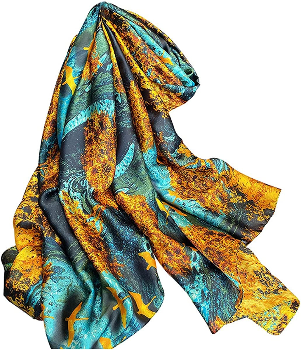 Fashion Scarves 100% Silk Felling Scarf Long Lightweight Sunscreen Shawls Wrap for Women Hair Scarves Apparel & Accessories > Clothing Accessories > Scarves & Shawls Aufeel Yellow Blue