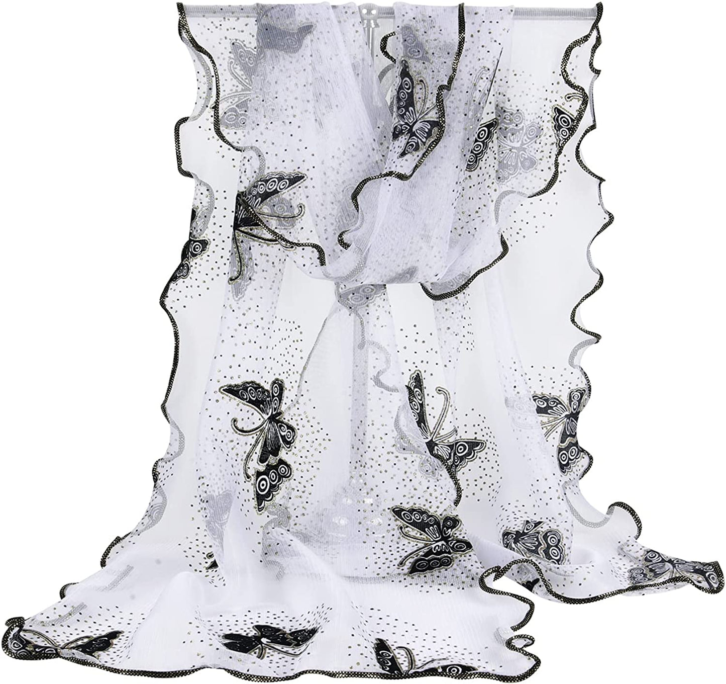 GERINLY Women Scarves Cute Butterflies Sheer Chiffon Scarf Soft Travel Wedding Shawl Evening Wrap for Party Apparel & Accessories > Clothing Accessories > Scarves & Shawls GERINLY C-black+white