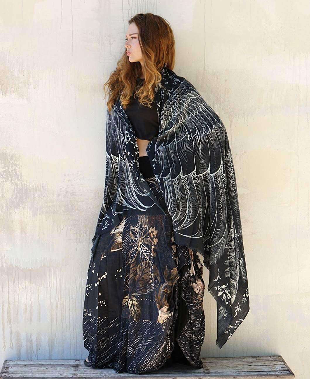 Bird Feathers Hand Painted & Printed Pure Cotton Shawl Scarf Apparel & Accessories > Clothing Accessories > Scarves & Shawls Shovava