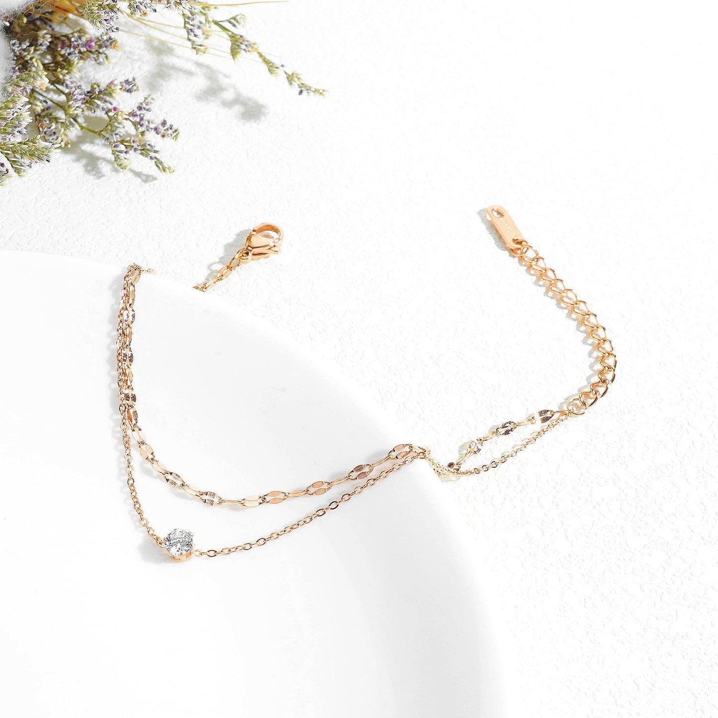 DS Simple Charm Anklet for Women Girls,14K Rose Gold Plating Beach Dainty Cute Tiny Adjustable Stainless Steel Ankle Bracelets Personalized Foot Chain Jewelry Gifts for Mom Wife Girlfriend ) Apparel & Accessories > Jewelry > Anklets DS