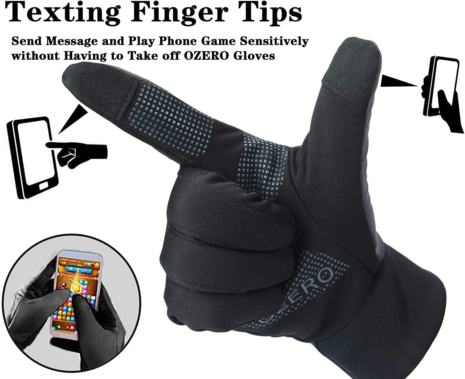 OZERO Winter Gloves for Women - Touchscreen Anti-Slip Palm Windproof Thermal Cycling Glove for Texting Hiking Driving Running Apparel & Accessories > Clothing Accessories > Gloves & Mittens SHENZHEN HONGFUYA TRADE Co.,Ltd