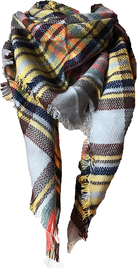 Wander Agio Womens Warm Long Shawl Winter Wraps Large Scarves Knit Cashmere Feel Plaid Triangle Scarf Apparel & Accessories > Clothing Accessories > Scarves & Shawls Wander Agio Beige Grey 21