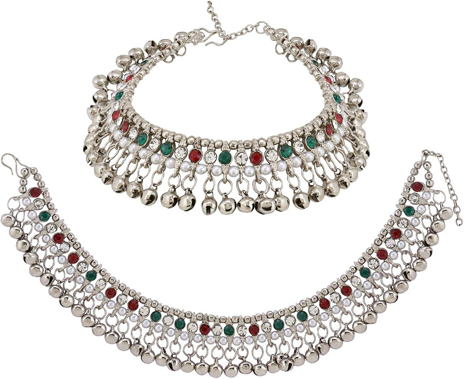 Efulgenz Indian Bollywood Faux Kundan Pearl Wedding Bridal Anklet Pair with Bells (2 Piece) Bracelet Payal Foot Jewelry Apparel & Accessories > Jewelry > Anklets Jaipur Art Jewellery Multicolor