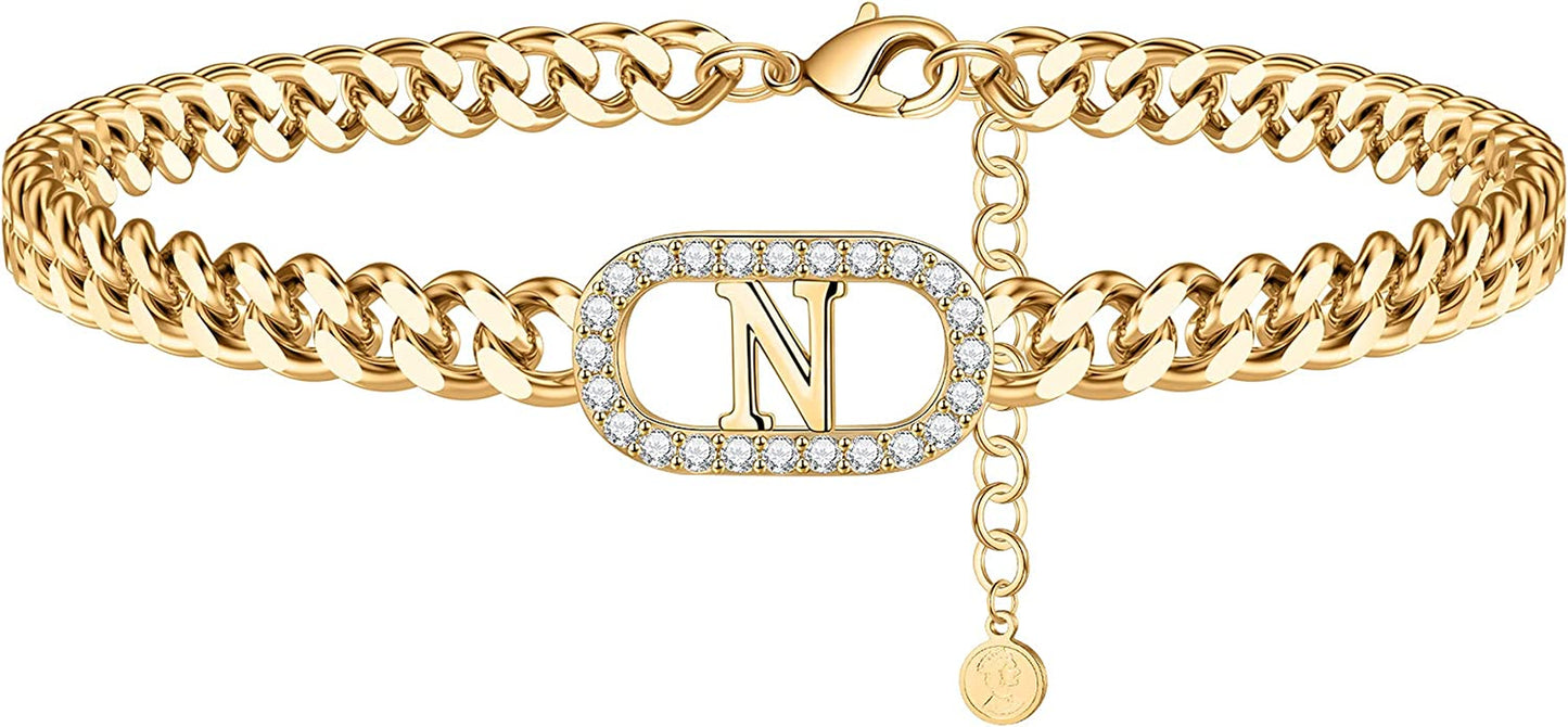 IEFWELL Gold Initial Ankle Bracelets for Women, 14K Gold Filled Gold Anklets for Women Cuban Link Anklets for Women Handmade Gold Ankle Bracelets for Women Ankle Bracelets Gold Jewelry Apparel & Accessories > Jewelry > Anklets IEFWELL N