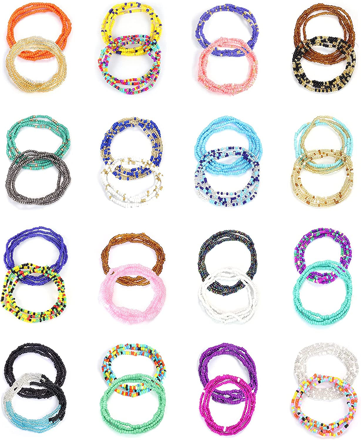 ORAZIO 32Pcs Waist Beads for Women Colorful Body Chains Set Elastic African Belly Beads Waist Beads Weight Loss Beaded Summer Bikini Jewelry Apparel & Accessories > Jewelry > Body Jewelry ORAZIO Style 2