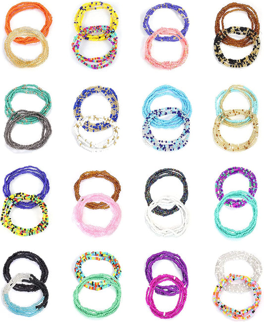 ORAZIO 32Pcs Waist Beads for Women Colorful Body Chains Set Elastic African Belly Beads Waist Beads Weight Loss Beaded Summer Bikini Jewelry Apparel & Accessories > Jewelry > Body Jewelry ORAZIO Style 2