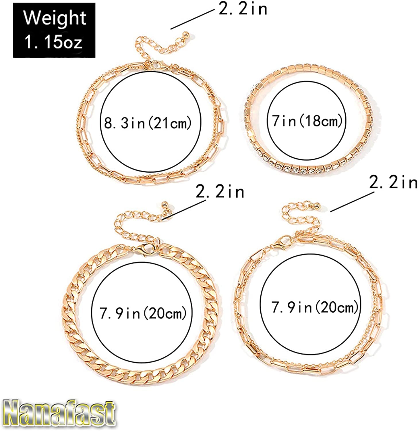 Nanafast 4-6PCS Ankle Bracelets Set for Women Gold Boho Beach Anklet Chain Adjustable Foot Jewelry for Girls Extremely Simple Style Apparel & Accessories > Jewelry > Anklets Nanafast