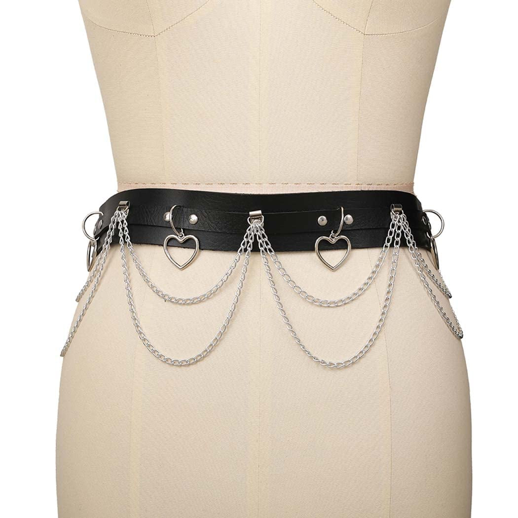 Reetan Punk Body Chains Black Layered Waist Chain Leather Belt Belly Chains Rave Party Body Jewelry Accessories for Women and Girls (1) Apparel & Accessories > Jewelry > Body Jewelry REETAN