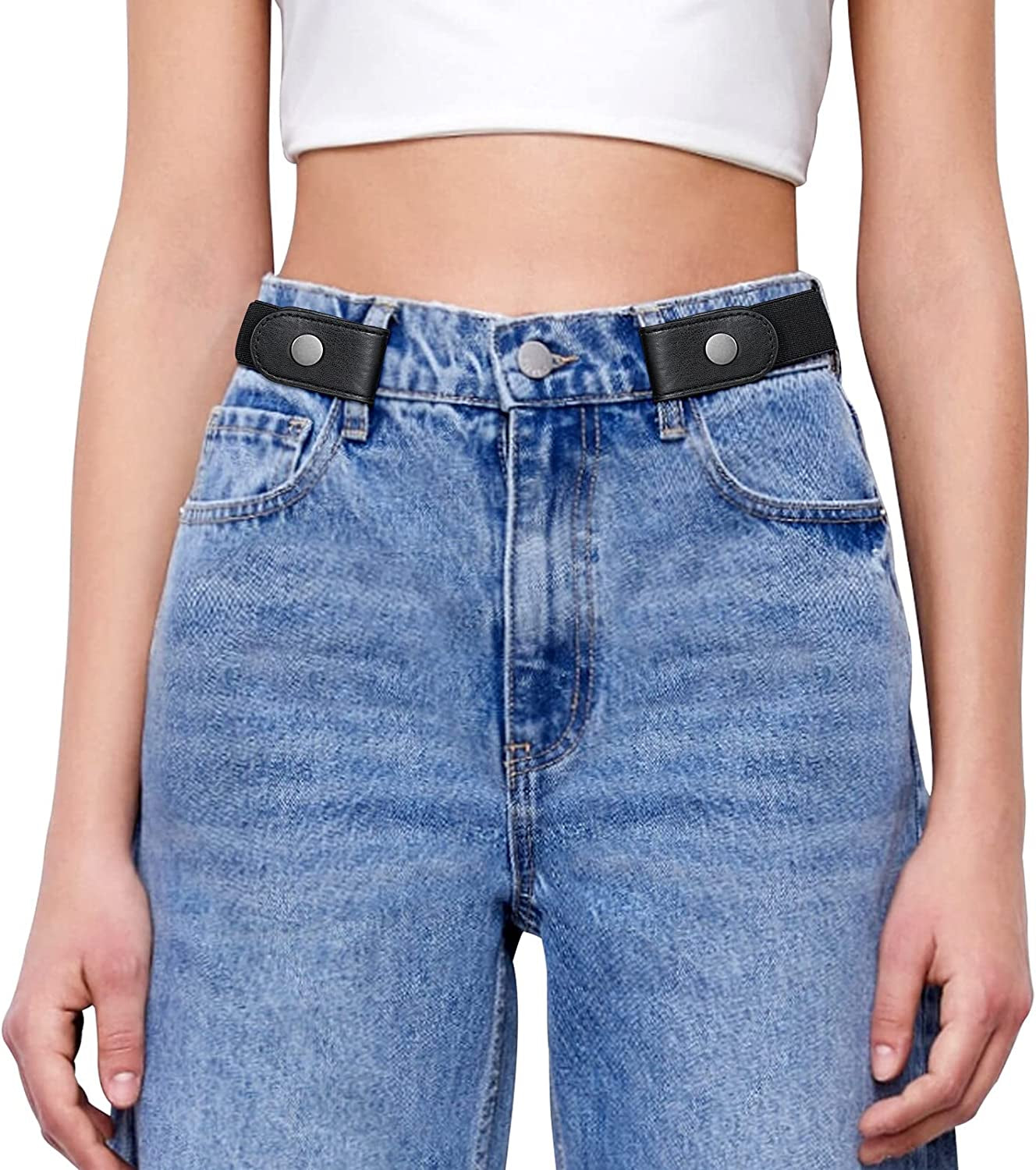 SANSTHS Buckle-Free Elastic Women Belt for Jeans without Buckle, Comfortable Invisible Belt No Bulge No Hassle Apparel & Accessories > Clothing Accessories > Belts SANSTHS A-black(gun Buckle) Fit pants 32"-46"