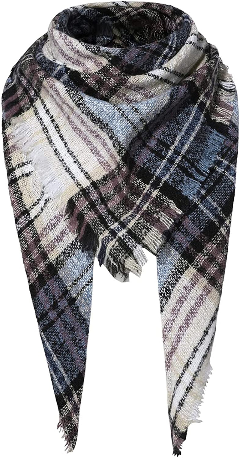 Century Star Women'S Stylish Warm Tassels Soft Plaid Tartan Scarf Winter Large Blanket Wrap Shawl Apparel & Accessories > Clothing Accessories > Scarves & Shawls Century Star Z Triangle Blue & White One Size