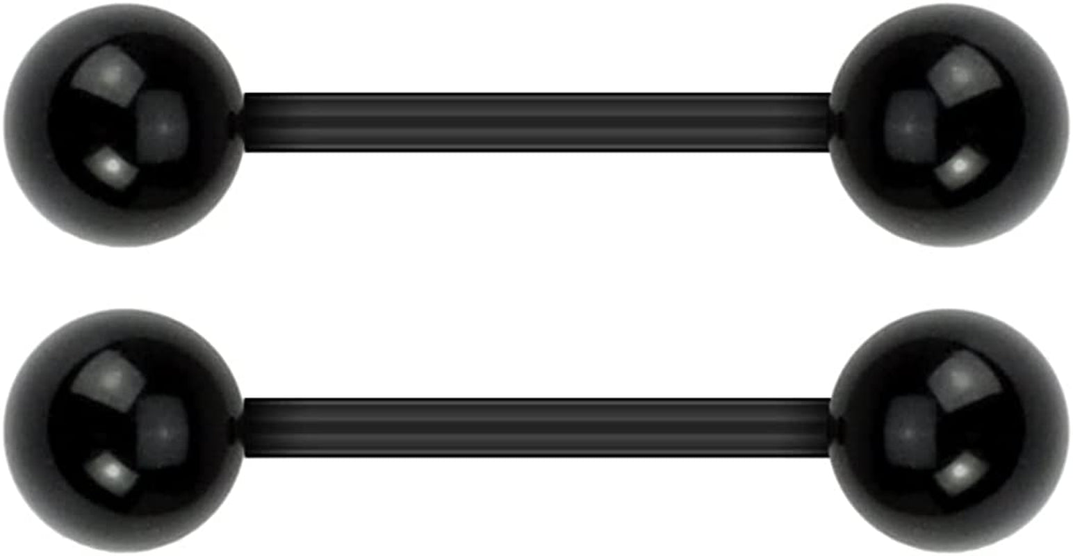 Forbidden Body Jewelry Nipple Rings, Tongue Rings, Nipple Piercing Jewelry, Nipple Jewelry, Flexible Acrylic Barbell Set 14G 16Mm (5/8 Inch) plus Free Bonus Barbell Apparel & Accessories > Jewelry > Body Jewelry Forbidden Body Jewelry Black