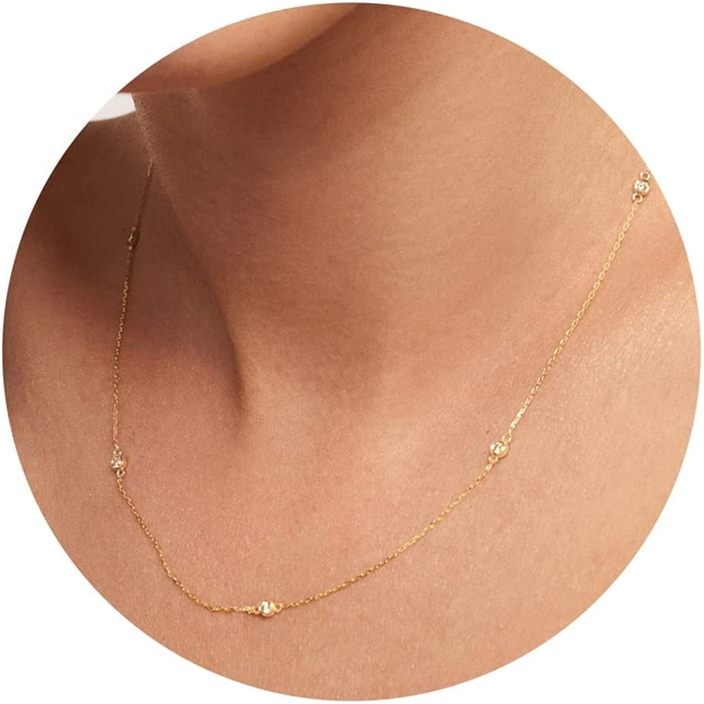 Diamond Necklaces for Women, Dainty Gold Necklace 14K Gold Plated Long Lariat Necklace Simple Gold CZ Diamond Choker Necklaces for Women Trendy Gold Necklace Jewelry Gifts for Girls five cz chain choker gold