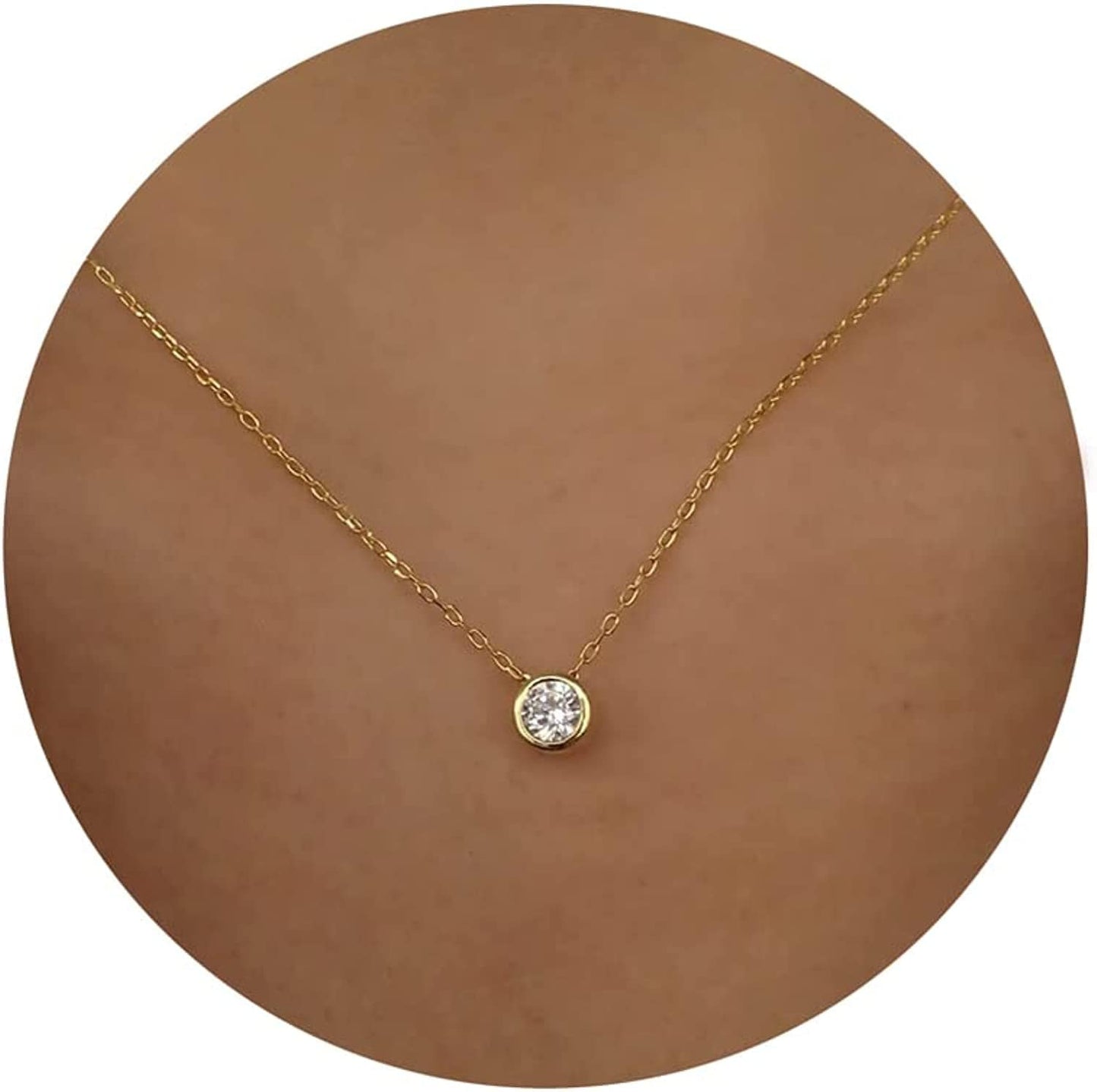 Diamond Necklaces for Women, Dainty Gold Necklace 14K Gold Plated Long Lariat Necklace Simple Gold CZ Diamond Choker Necklaces for Women Trendy Gold Necklace Jewelry Gifts for Girls Bezel Diamond gold