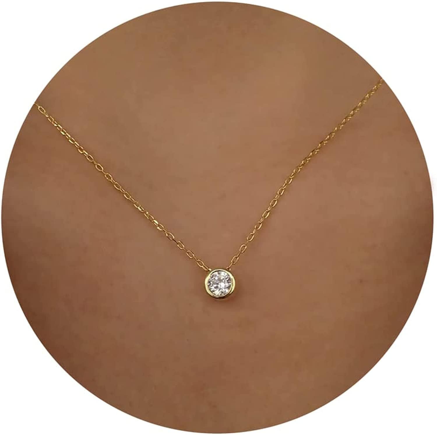 Diamond Necklaces for Women, Dainty Gold Necklace 14K Gold Plated Long Lariat Necklace Simple Gold CZ Diamond Choker Necklaces for Women Trendy Gold Necklace Jewelry Gifts for Girls Bezel Diamond gold