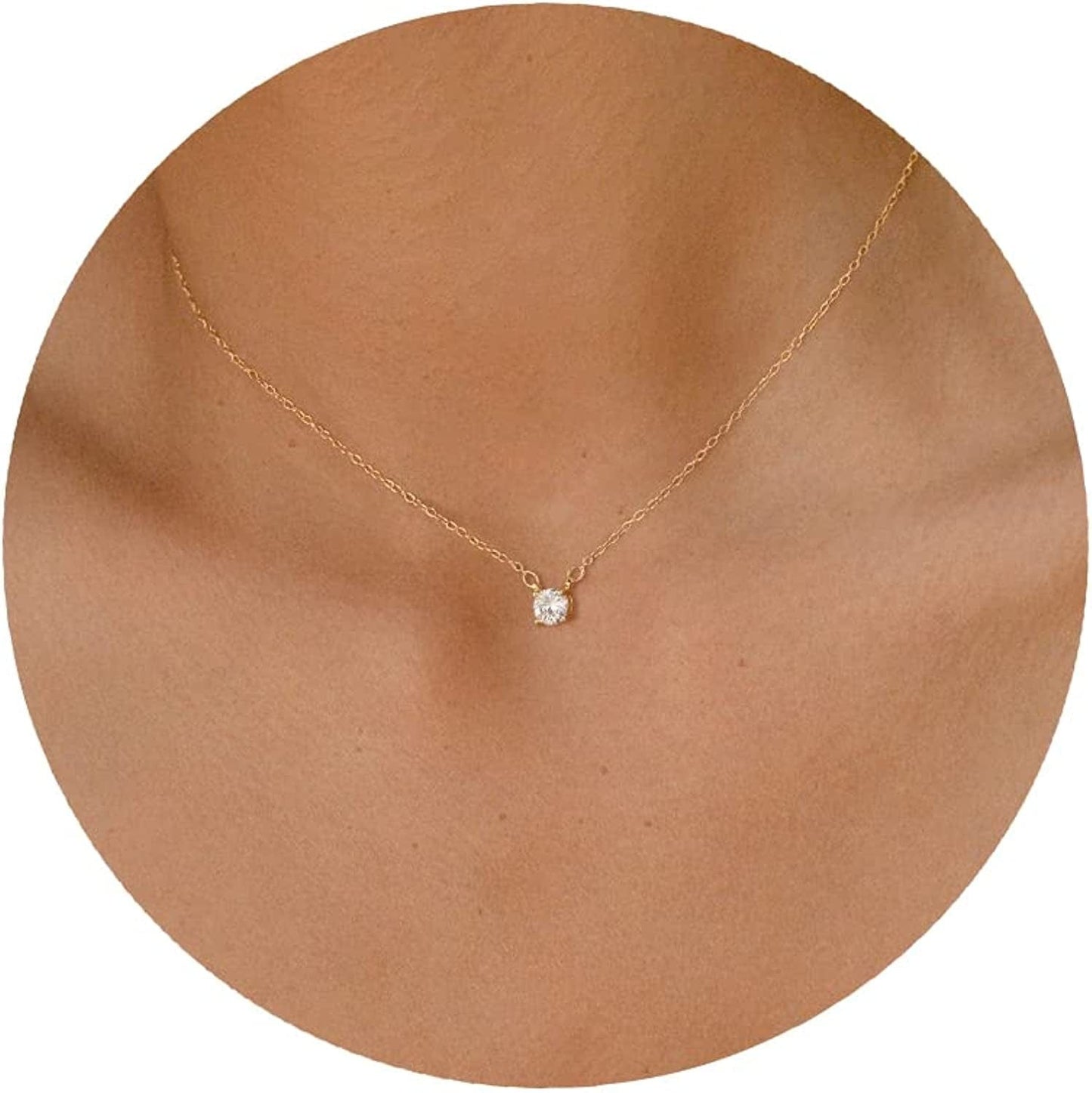 Diamond Necklaces for Women, Dainty Gold Necklace 14K Gold Plated Long Lariat Necklace Simple Gold CZ Diamond Choker Necklaces for Women Trendy Gold Necklace Jewelry Gifts for Girls Big CZ gold