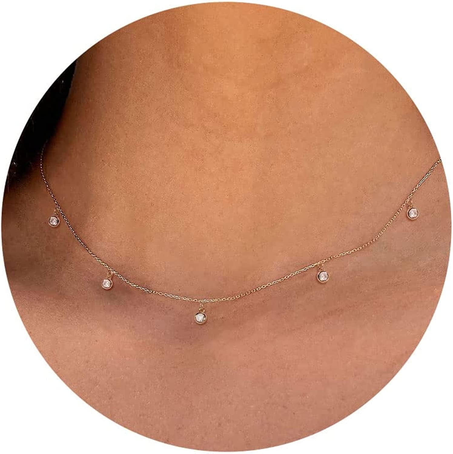 Diamond Necklaces for Women, Dainty Gold Necklace 18K Gold Filled Layered CZ Diamond Necklace Simple Gold Necklace for Women Trendy Jewelry Gifts for Girls five diamond gold