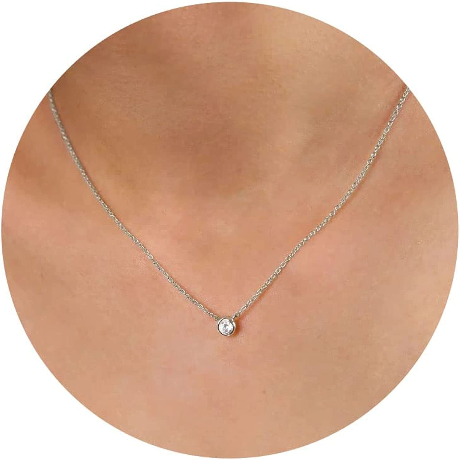 Diamond Necklaces for Women, Dainty Gold Necklace 18K Gold Filled Layered CZ Diamond Necklace Simple Gold Necklace for Women Trendy Jewelry Gifts for Girls simple diamond silver