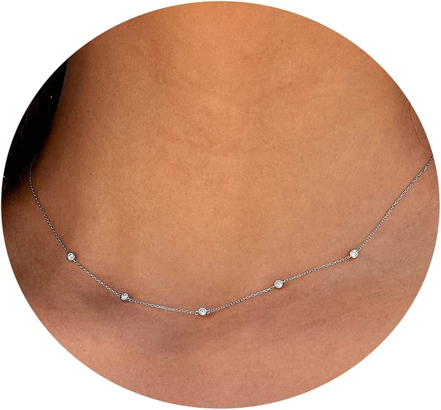 Diamond Necklaces for Women, Dainty Gold Necklace 18K Gold Filled Layered CZ Diamond Necklace Simple Gold Necklace for Women Trendy Jewelry Gifts for Girls diamond choker silver