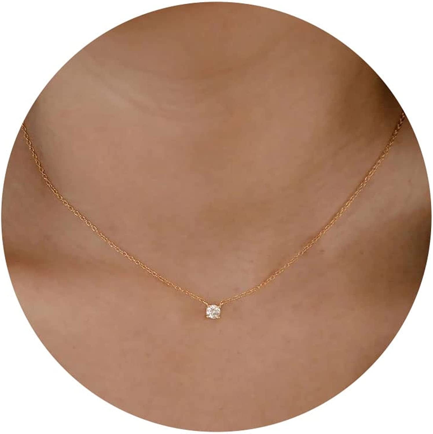 Diamond Necklaces for Women, Dainty Gold Necklace 18K Gold Filled Layered CZ Diamond Necklace Simple Gold Necklace for Women Trendy Jewelry Gifts for Girls small diamond gold