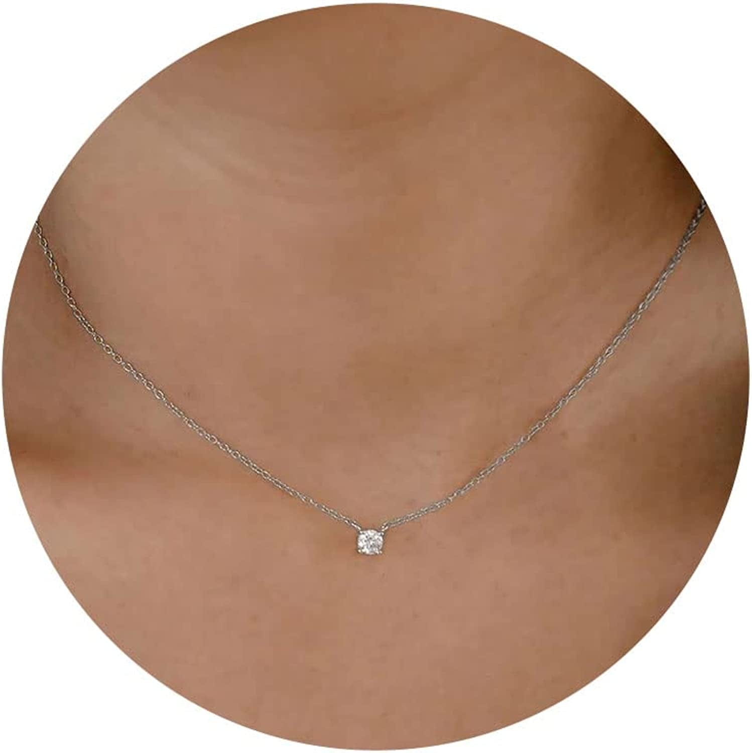Diamond Necklaces for Women, Dainty Gold Necklace 18K Gold Filled Layered CZ Diamond Necklace Simple Gold Necklace for Women Trendy Jewelry Gifts for Girls small diamond silver