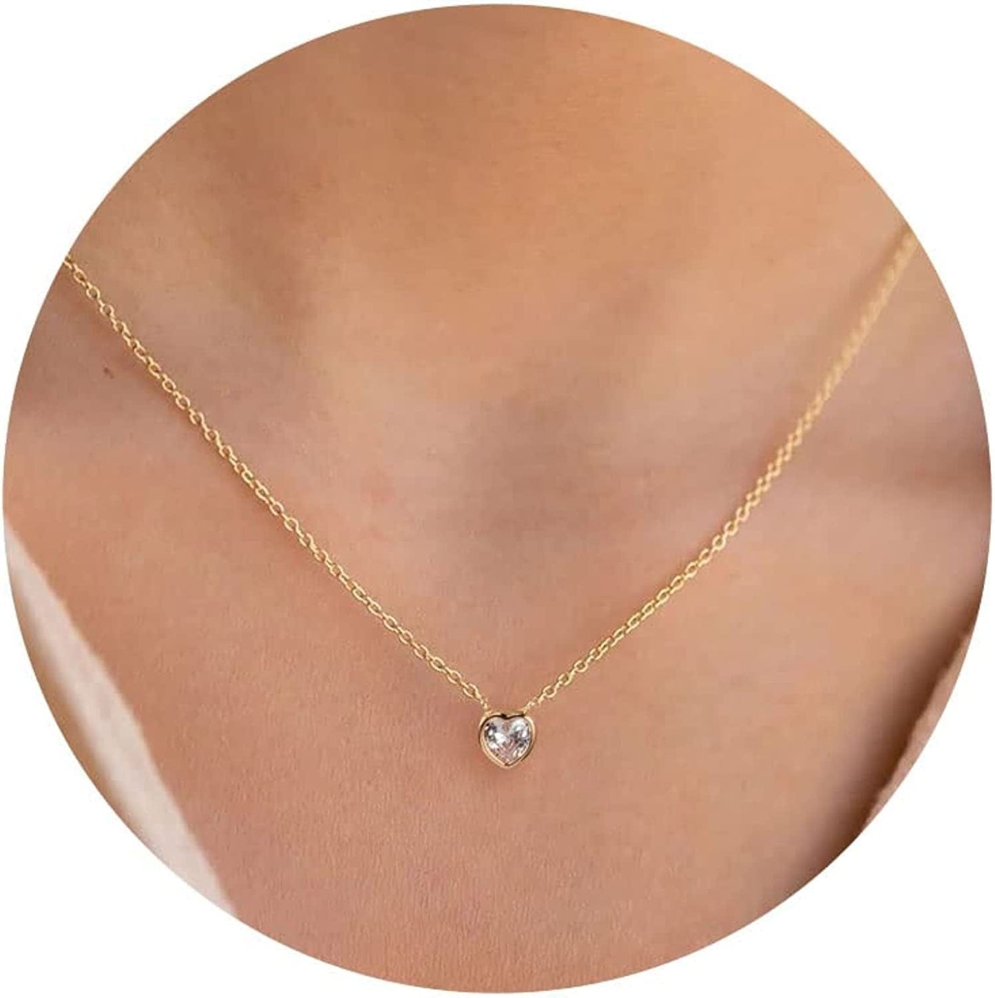 Diamond Necklaces for Women, Dainty Gold Necklace 18K Gold Filled Layered CZ Diamond Necklace Simple Gold Necklace for Women Trendy Jewelry Gifts for Girls heart diamond gold