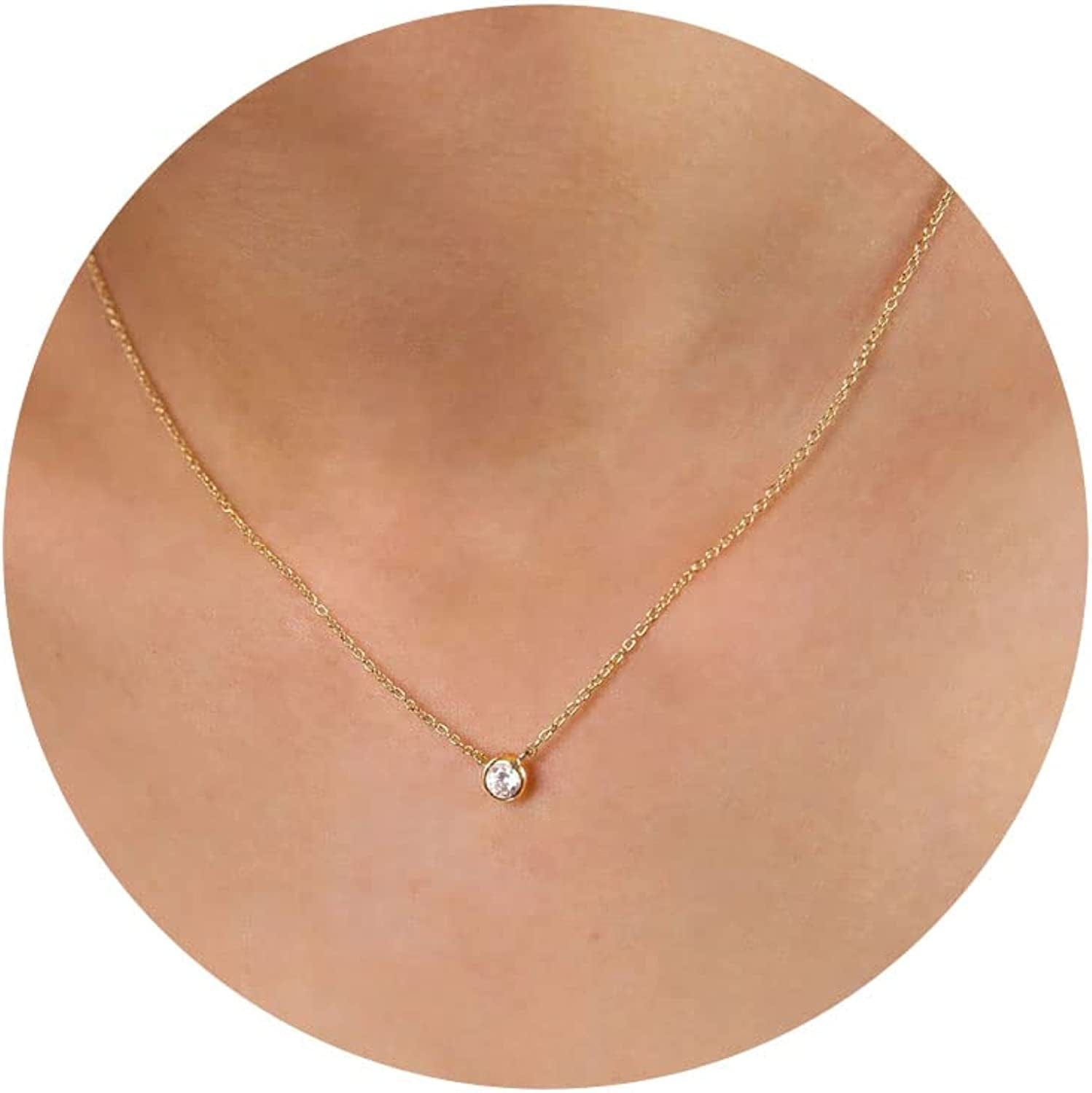 Diamond Necklaces for Women, Dainty Gold Necklace 18K Gold Filled Layered CZ Diamond Necklace Simple Gold Necklace for Women Trendy Jewelry Gifts for Girls simple diamond gold