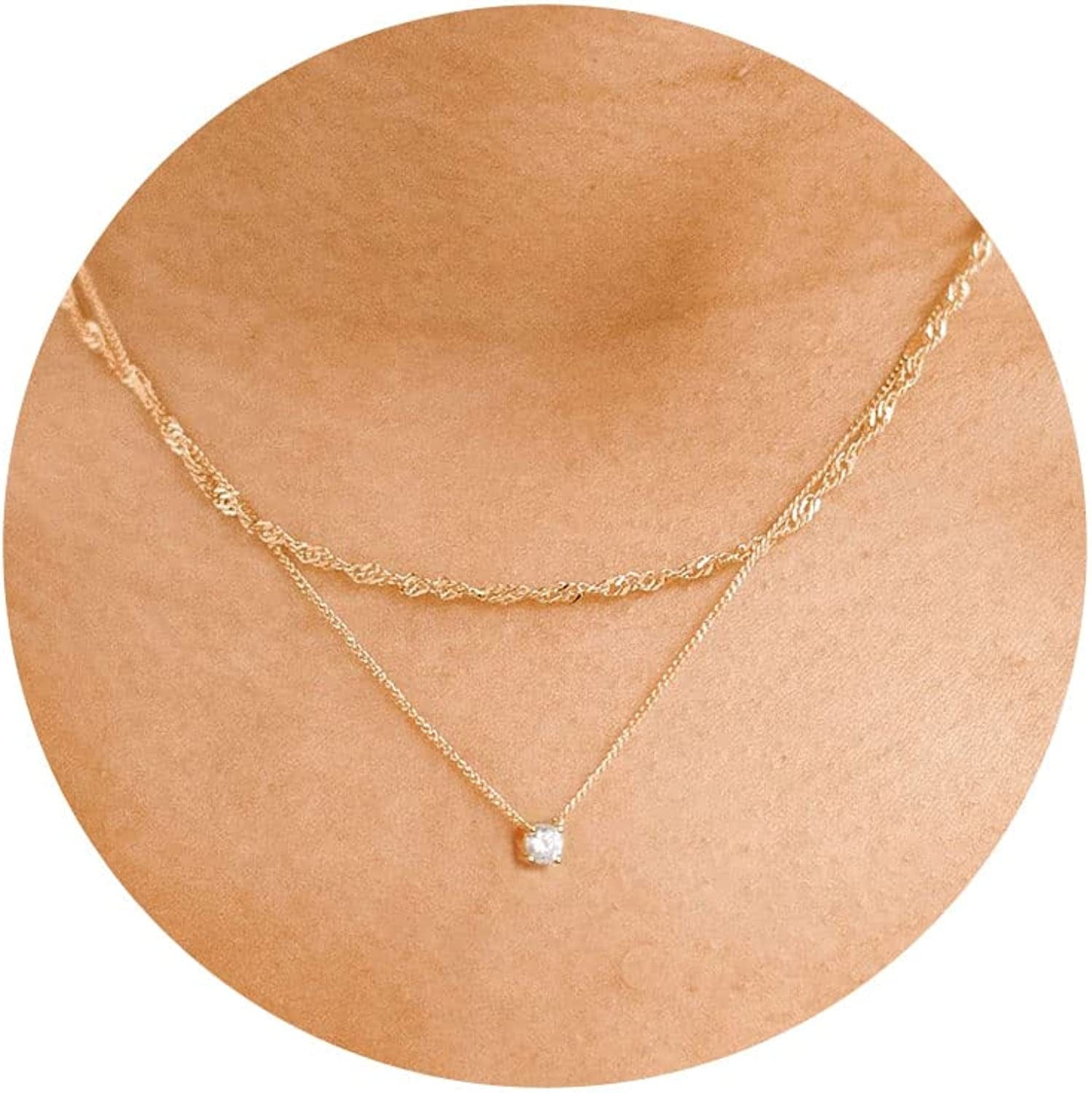 Diamond Necklaces for Women, Dainty Gold Necklace 18K Gold Filled Layered CZ Diamond Necklace Simple Gold Necklace for Women Trendy Jewelry Gifts for Girls layered twist & cz gold