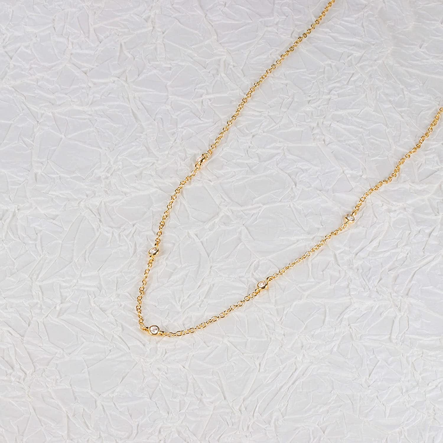 Diamond Necklaces for Women, Dainty Gold Necklace 18K Gold Filled Layered CZ Diamond Necklace Simple Gold Necklace for Women Trendy Jewelry Gifts for Girls