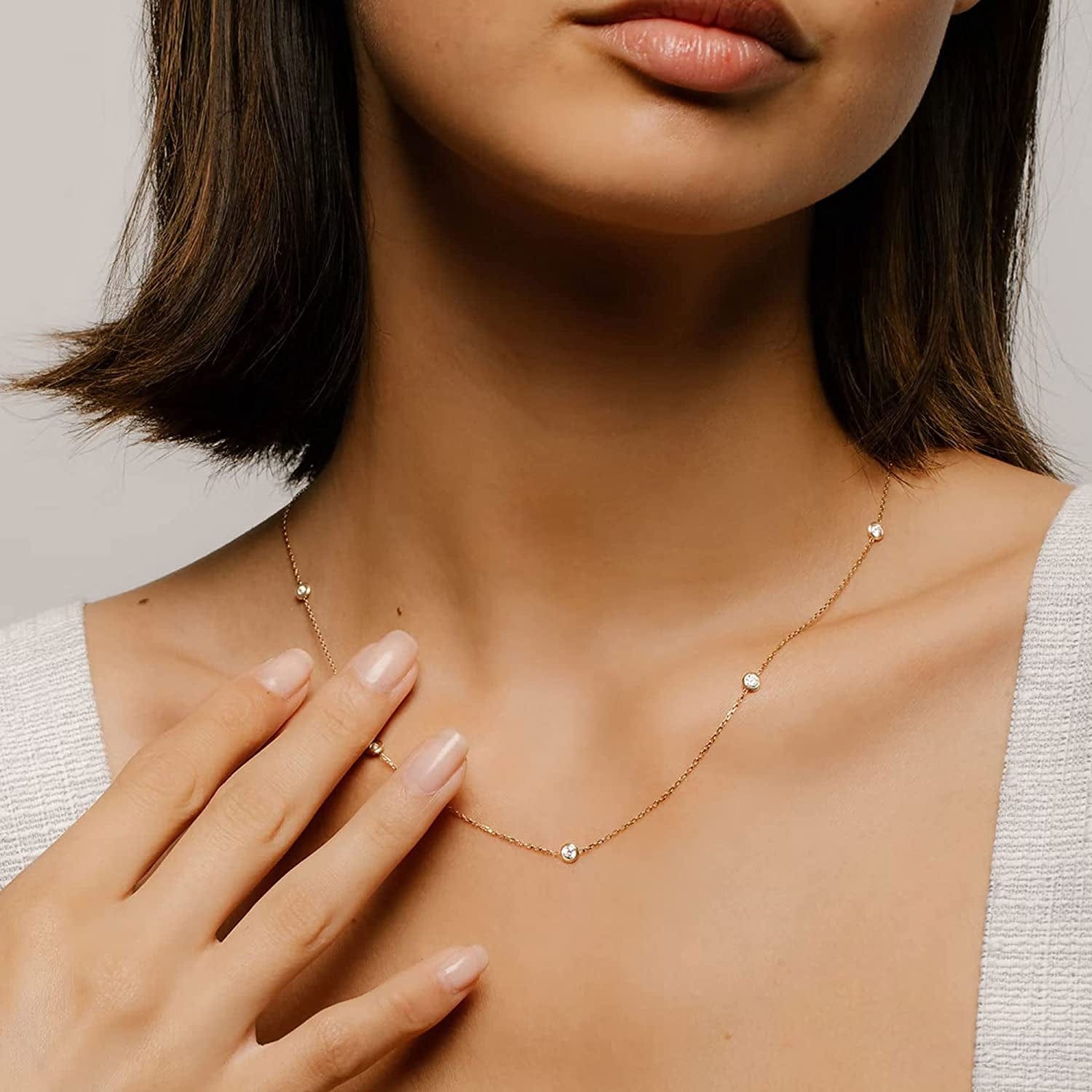 Diamond Necklaces for Women, Dainty Gold Necklace 18K Gold Filled Layered CZ Diamond Necklace Simple Gold Necklace for Women Trendy Jewelry Gifts for Girls