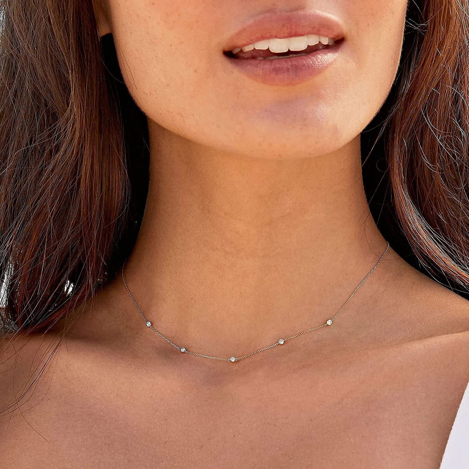 Diamond Necklaces for Women, Dainty Gold Necklace 18K Gold Filled Layered CZ Diamond Necklace Simple Gold Necklace for Women Trendy Jewelry Gifts for Girls