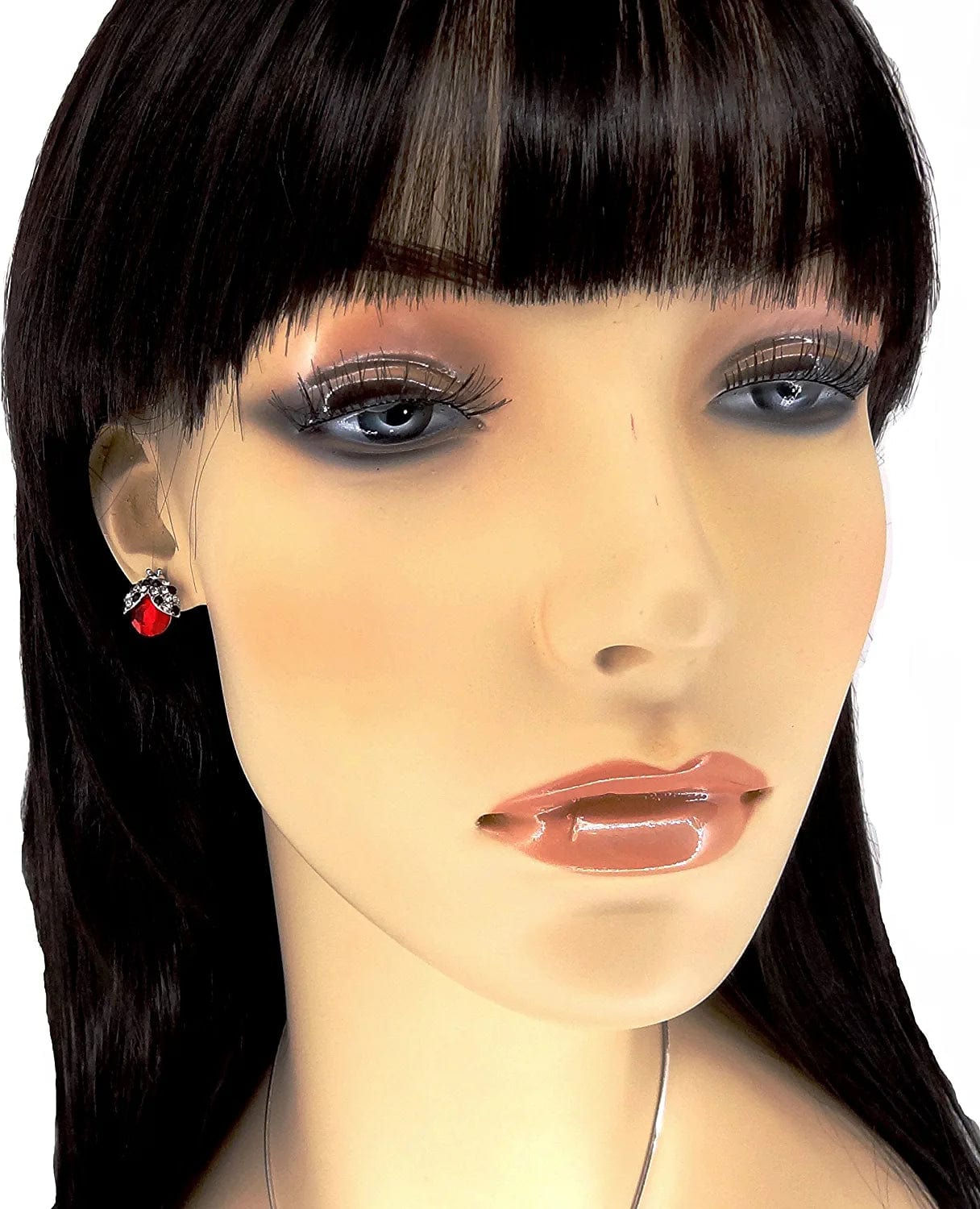 Dianal Boutique Beautiful Silvertone Daisy Flower Ladybug Pendant Necklace and Earrings Stud Set 21" Chain Gift Boxed Fashion Jewelry