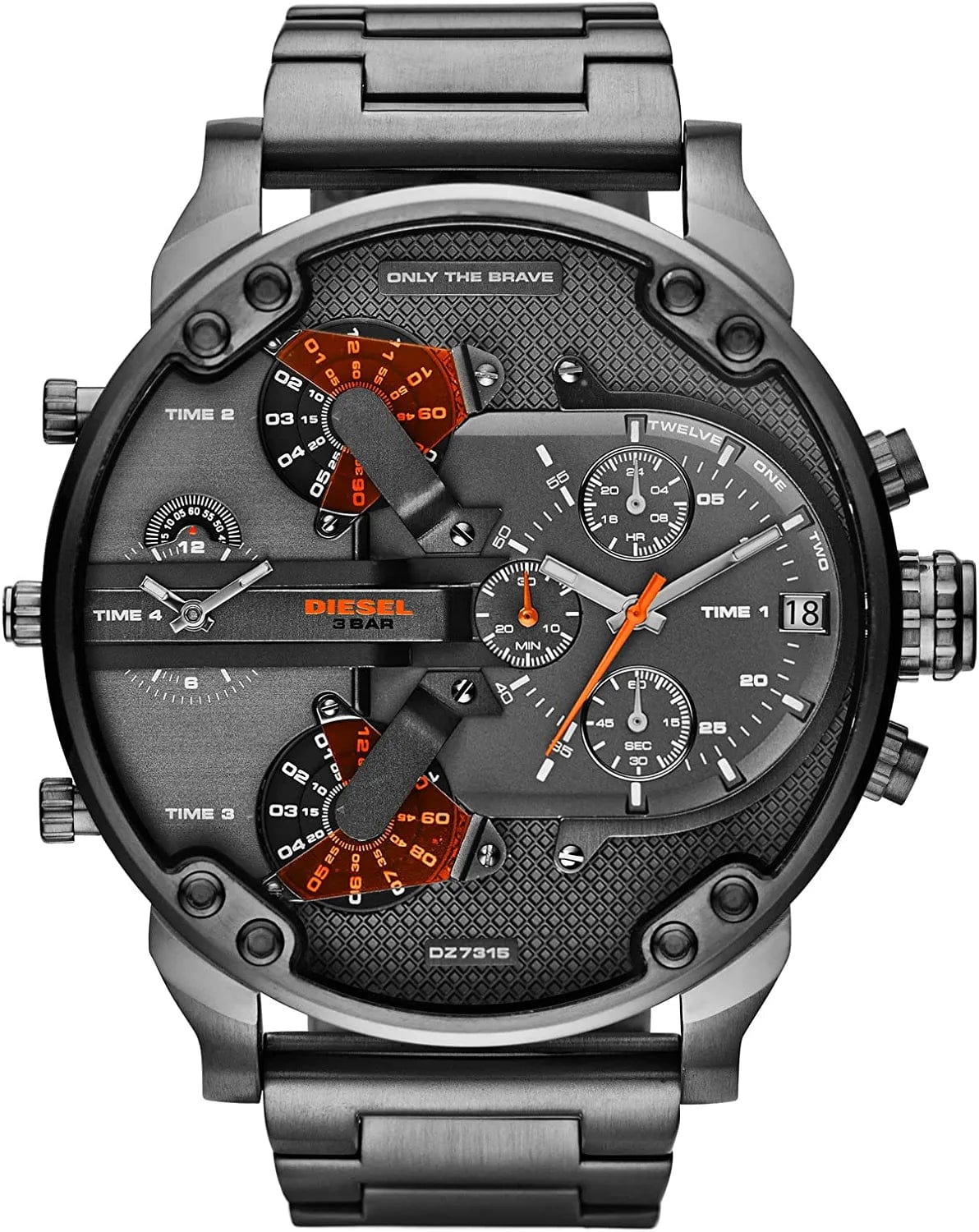 Diesel Men'S Mr. Daddy 2.0 Stainless Steel Chronograph Quartz Watch Gunmetal/Orange