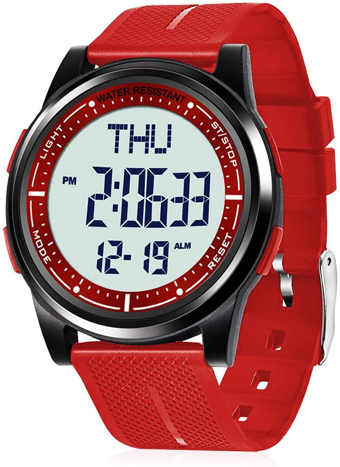 Digital Watch Waterproof with Stopwatch Alarm Countdown Dual Time, Ultra-Thin Super Wide-Angle Display Digital Wrist Watches for Men Women Red
