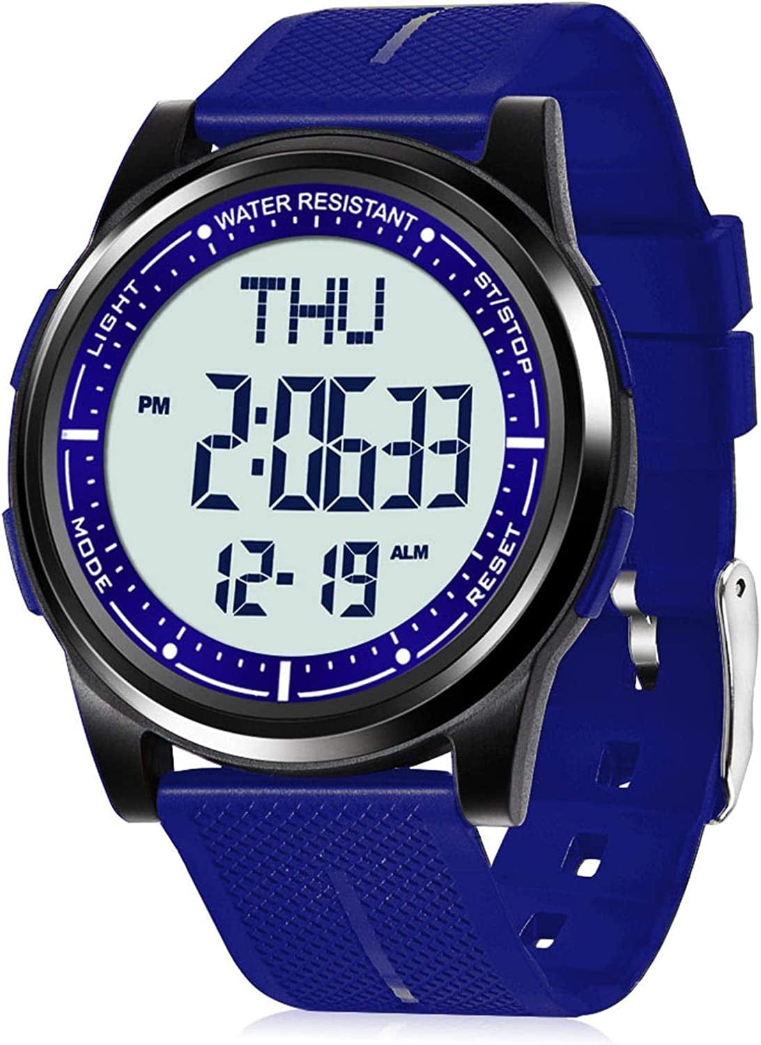 Digital Watch Waterproof with Stopwatch Alarm Countdown Dual Time, Ultra-Thin Super Wide-Angle Display Digital Wrist Watches for Men Women Blue
