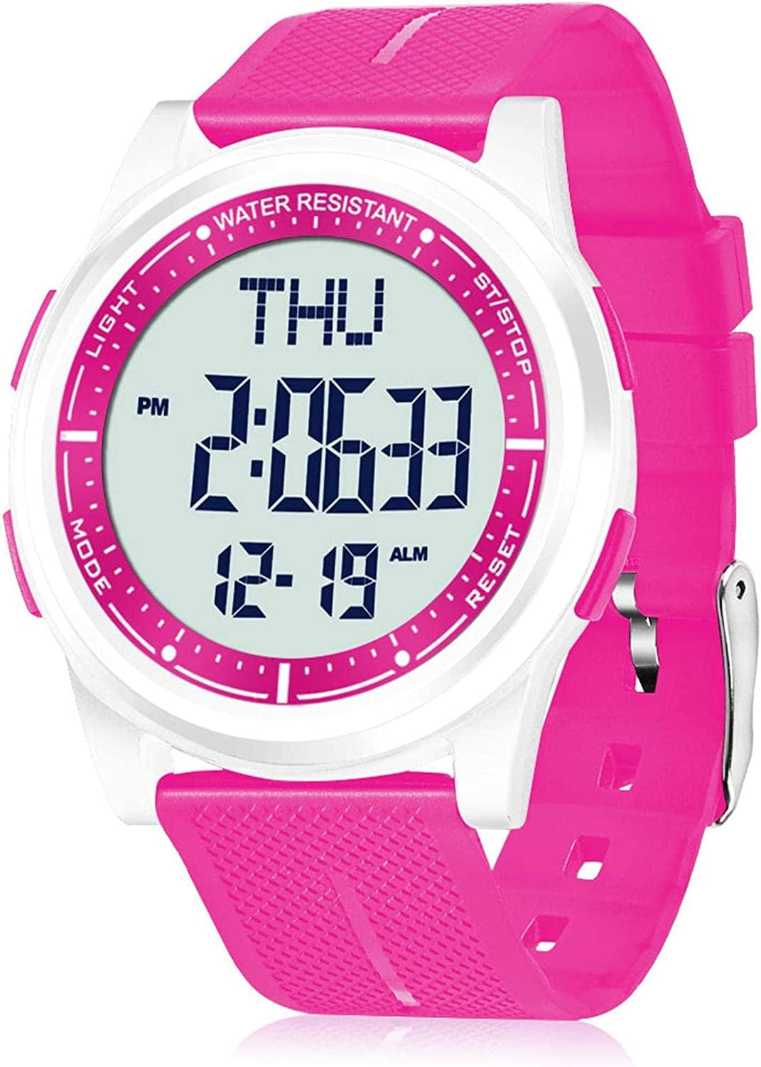 Digital Watch Waterproof with Stopwatch Alarm Countdown Dual Time, Ultra-Thin Super Wide-Angle Display Digital Wrist Watches for Men Women Pink