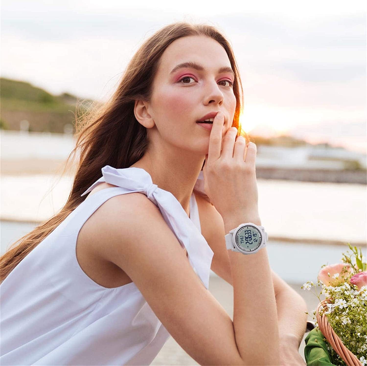 Digital Watch Waterproof with Stopwatch Alarm Countdown Dual Time, Ultra-Thin Super Wide-Angle Display Digital Wrist Watches for Men Women