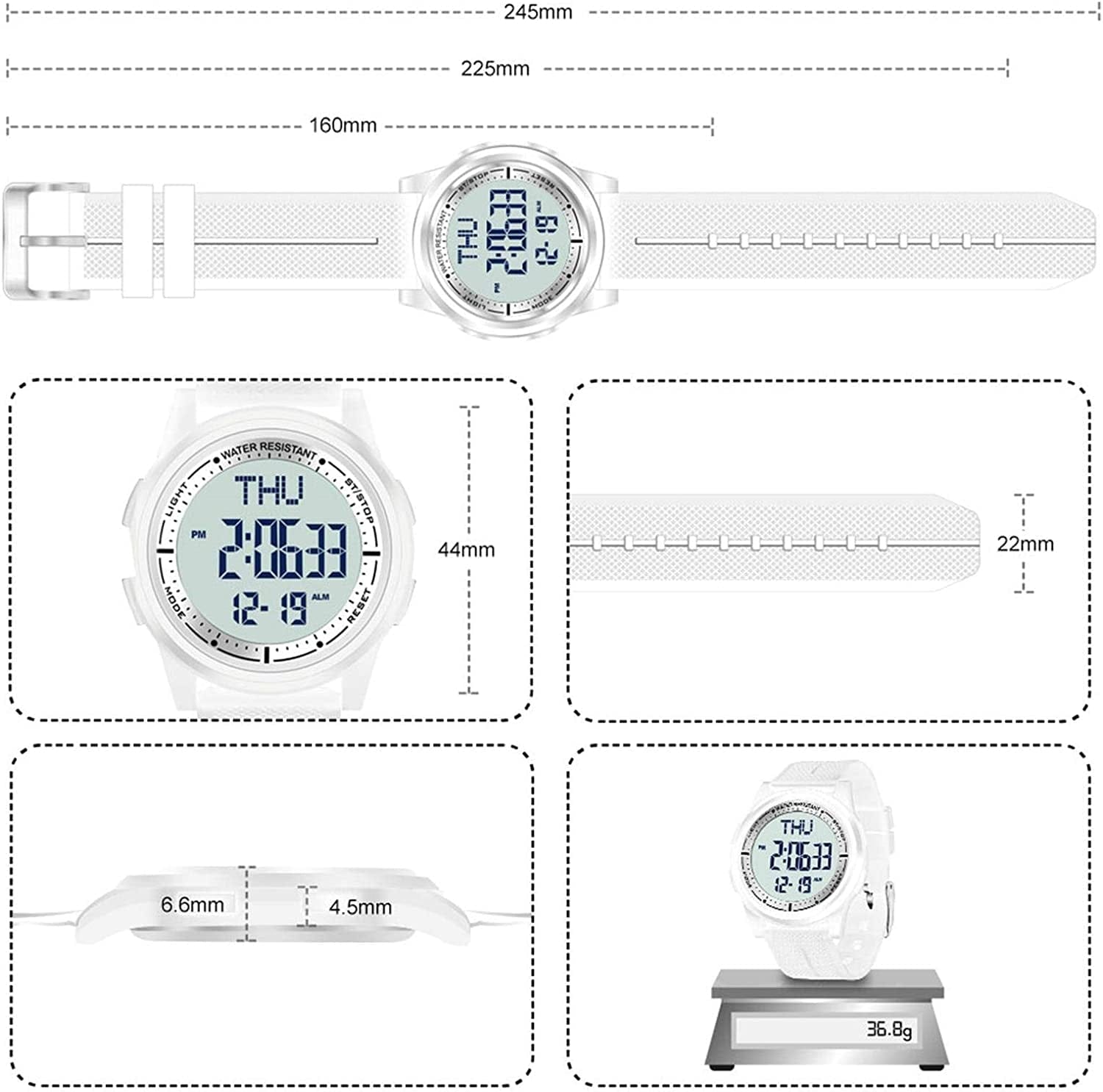 Digital Watch Waterproof with Stopwatch Alarm Countdown Dual Time, Ultra-Thin Super Wide-Angle Display Digital Wrist Watches for Men Women