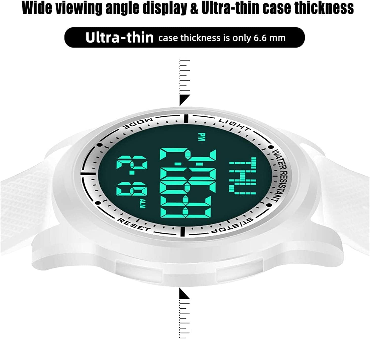 Digital Watch Waterproof with Stopwatch Alarm Countdown Dual Time, Ultra-Thin Super Wide-Angle Display Digital Wrist Watches for Men Women