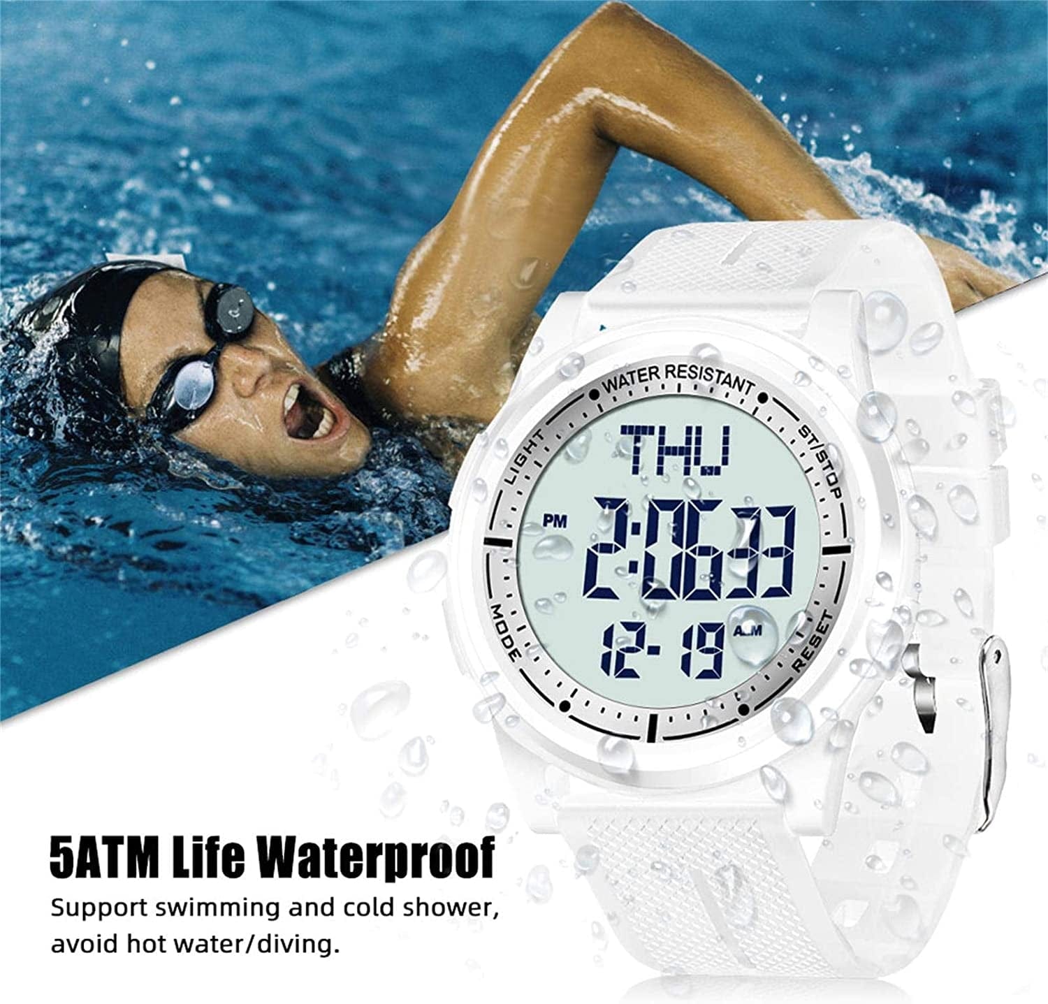 Digital Watch Waterproof with Stopwatch Alarm Countdown Dual Time, Ultra-Thin Super Wide-Angle Display Digital Wrist Watches for Men Women