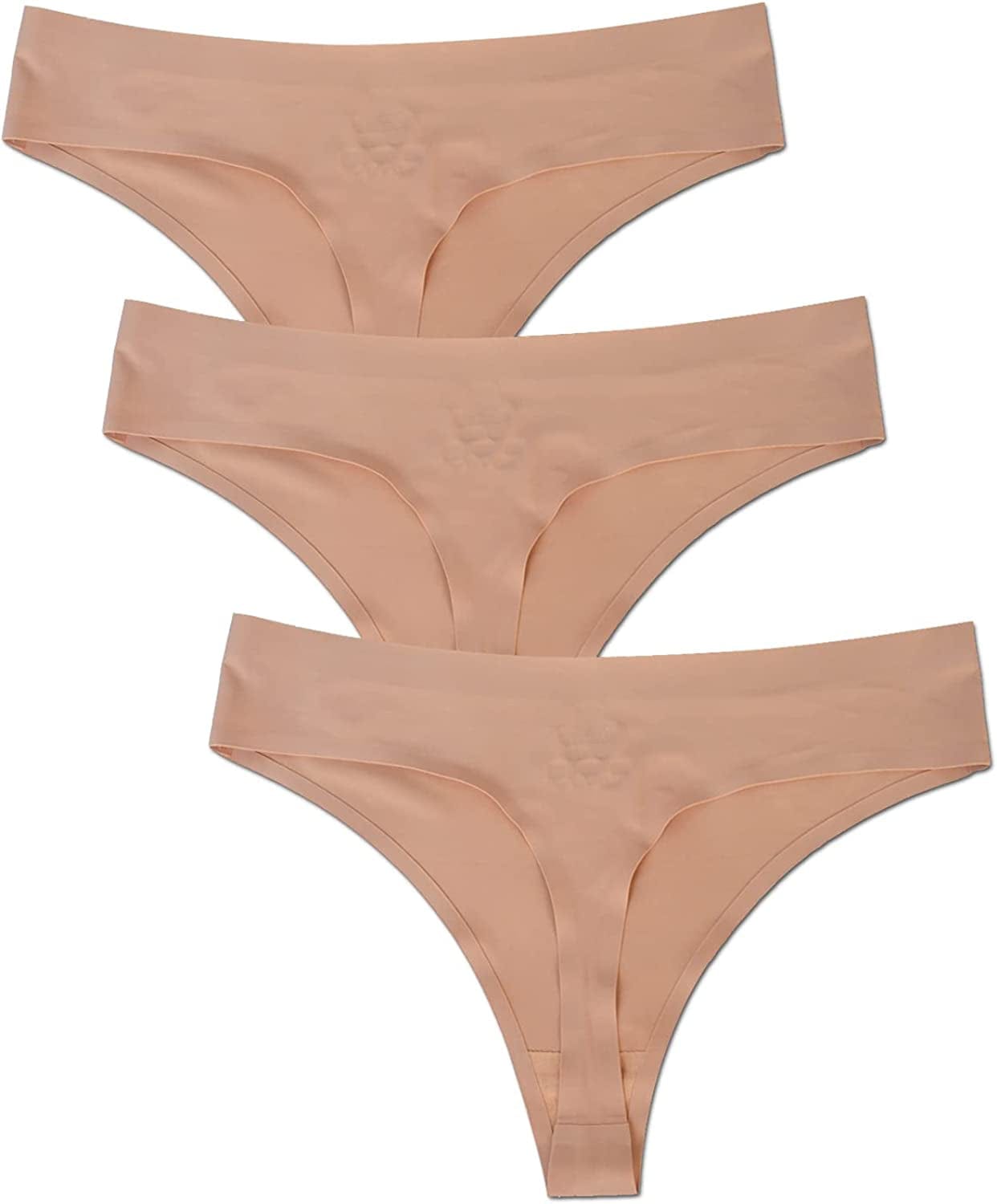 Dinglu Womens Seamless Thongs No Show G-String Underwear Nude / 8