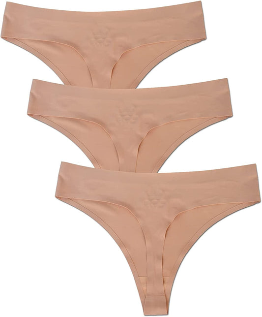 Dinglu Womens Seamless Thongs No Show G-String Underwear Nude / 8