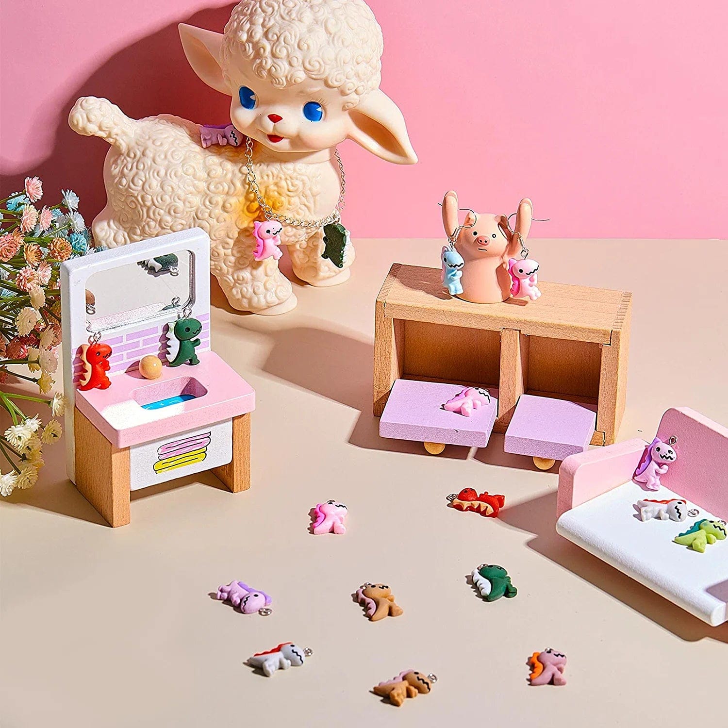 Dinosaur Pendant Charms, Small Dinosaur Resin Pendant Charms, Earring Pendant Charms for DIY Jewelry Crafts Making, 10 Colors