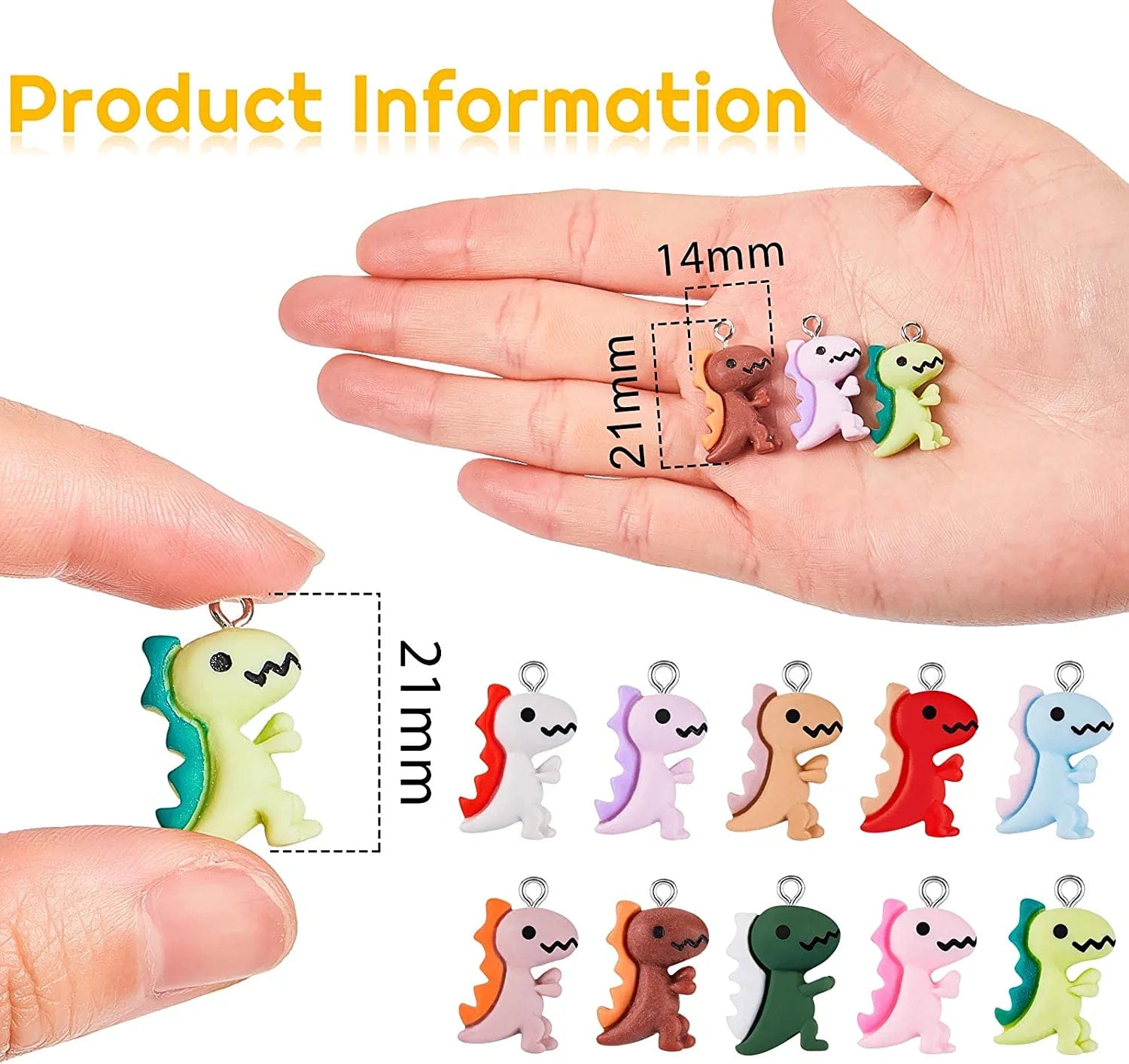 Dinosaur Pendant Charms, Small Dinosaur Resin Pendant Charms, Earring Pendant Charms for DIY Jewelry Crafts Making, 10 Colors