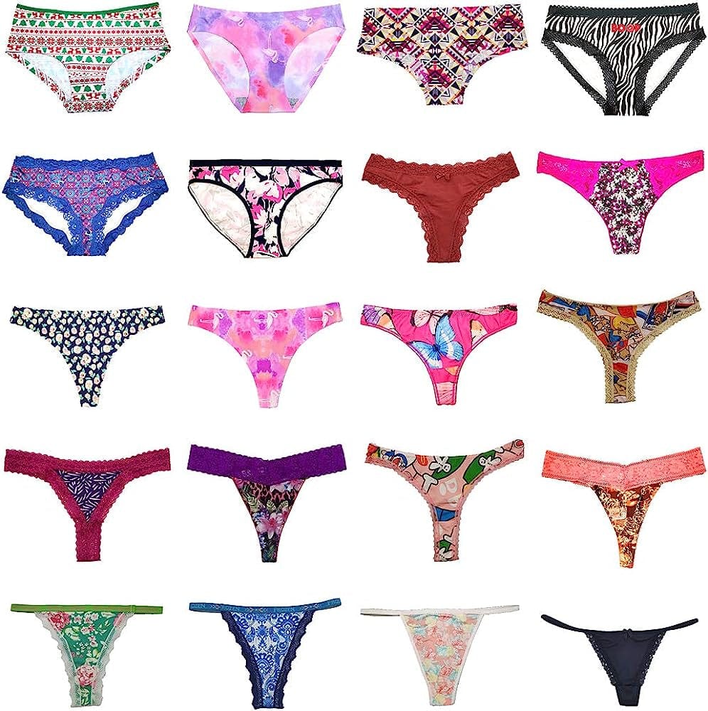 Dircho Women Underwear Variety of Panties Pack Lacy Thongs G-Strings Cotton Briefs Hipsters Bikinis Undies 28 Pcs / Small