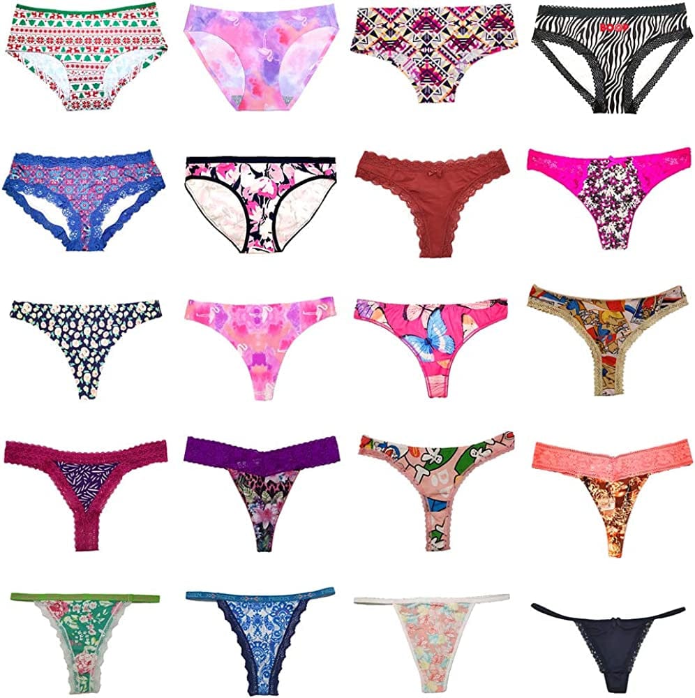Dircho Women Underwear Variety of Panties Pack Lacy Thongs G-Strings Cotton Briefs Hipsters Bikinis Undies 28 Pcs / Medium