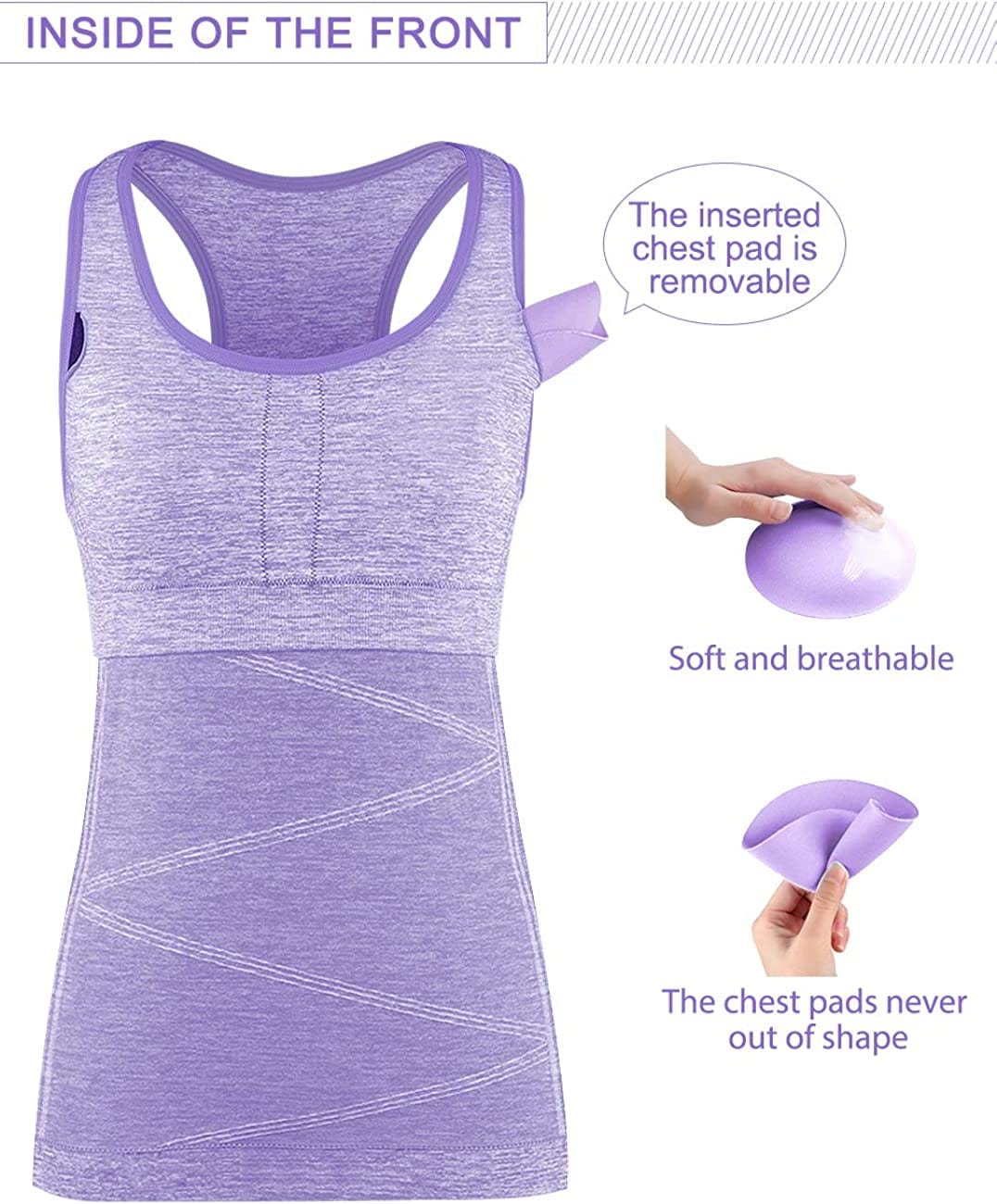 Disbest Yoga Tank Top, Women'S Performance Stretchy Quick Dry Sports Workout Running Top Vest with Removable Pads