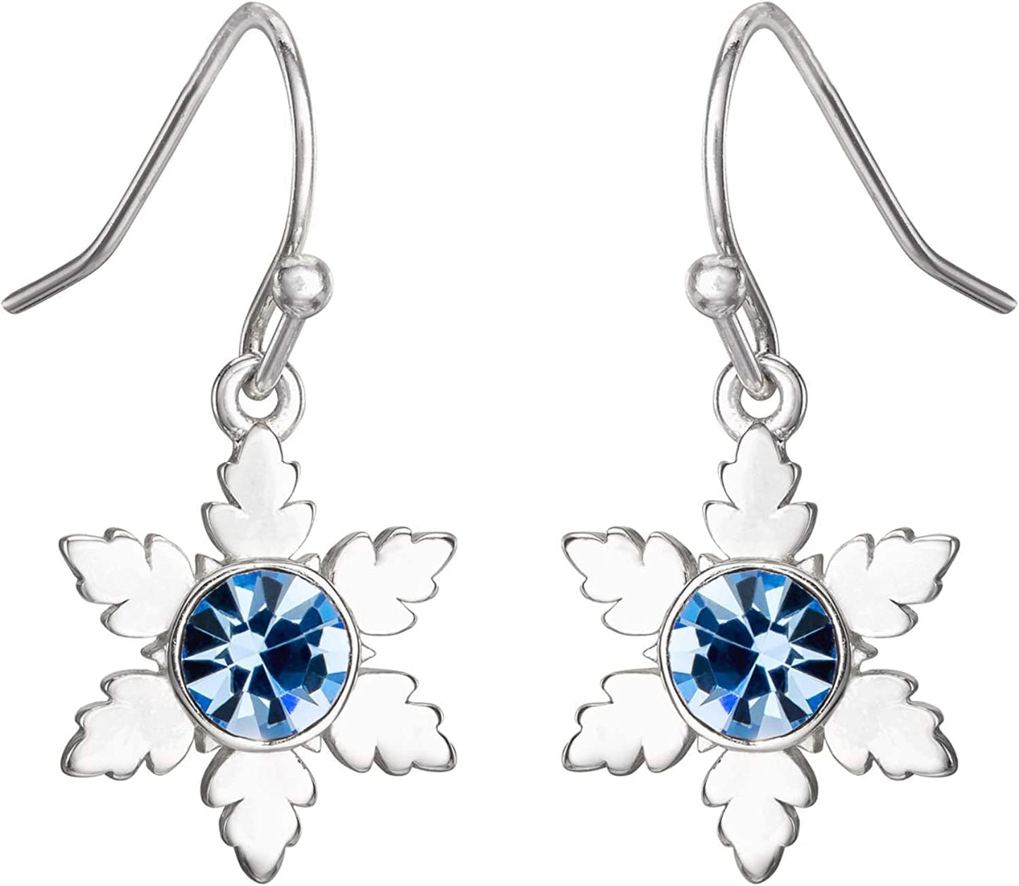 Disney Frozen 2 Fine Silver Plated Blue Crystal Snowflake Dangle Earrings 5MM Crystal