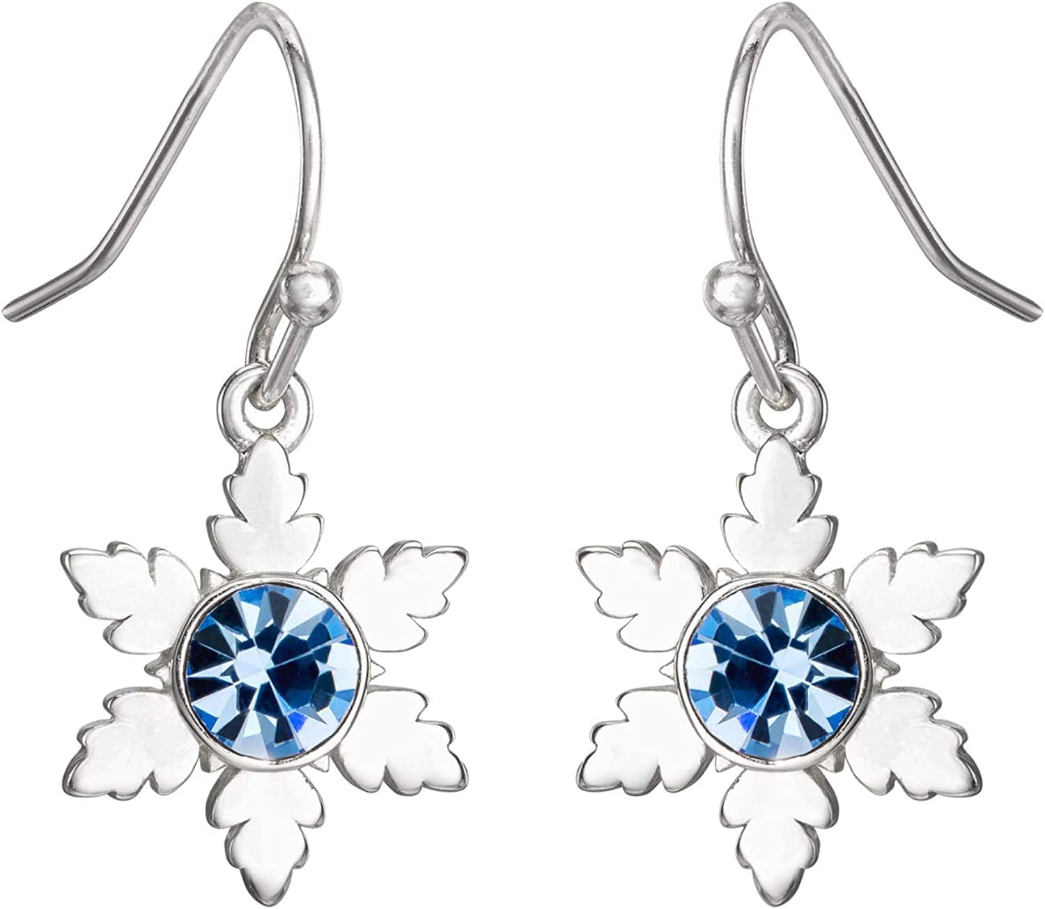Disney Frozen 2 Fine Silver Plated Blue Crystal Snowflake Dangle Earrings 5MM Crystal