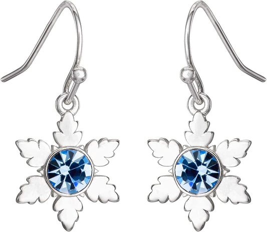 Disney Frozen 2 Fine Silver Plated Blue Crystal Snowflake Dangle Earrings 5MM Crystal
