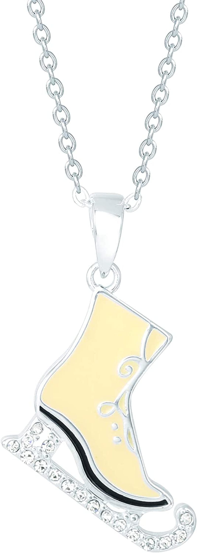 Disney Frozen Silver Plated Teardrop Pendant, 18" Chain Ice Skates